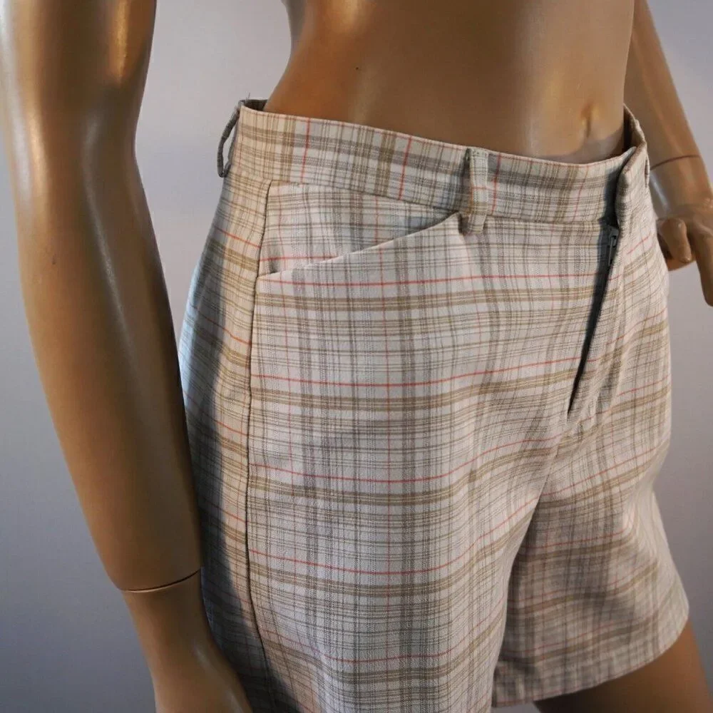 Dockers Womens Shorts Stain Defender Flat Front Plaid Stretch Size 4